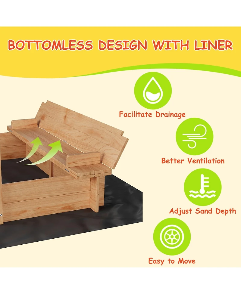 homfan Outdoor Wooden Sand and Water Table, Large Sandbox with Lid and Adjustable Canopy for Kids Ages 3 to 8