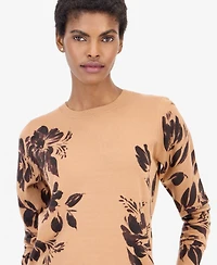 Style & Co Petite Crewneck Long-Sleeve Floral-Print Sweater, Macy's Exclusive