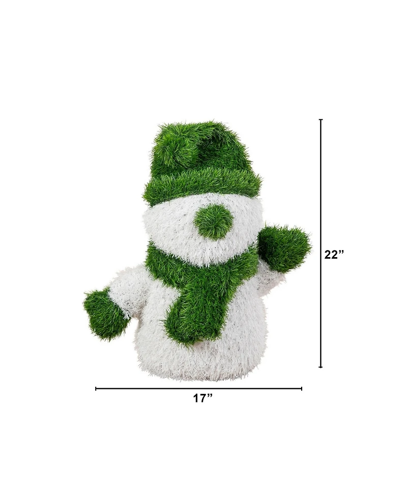Nearly Natural 22" Ultraviolet Resistant Artificial Christmas Grass Garden Plush Topiary Snowman Indoor And Outdoor
