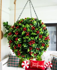 Nearly Natural 22" Ultraviolet Resistant Artificial Holly Berry Christmas Hanging Ball Indoor And Outdoor