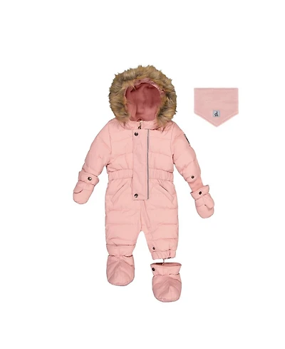 Deux par Baby Girl ( 6M to 24M ) Original One Piece Puffy Snowsuit with Removable Mittens and Boots Pale Dusty
