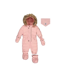 Deux par Baby Girl ( 6M to 24M ) Original One Piece Puffy Snowsuit with Removable Mittens and Boots Pale Dusty