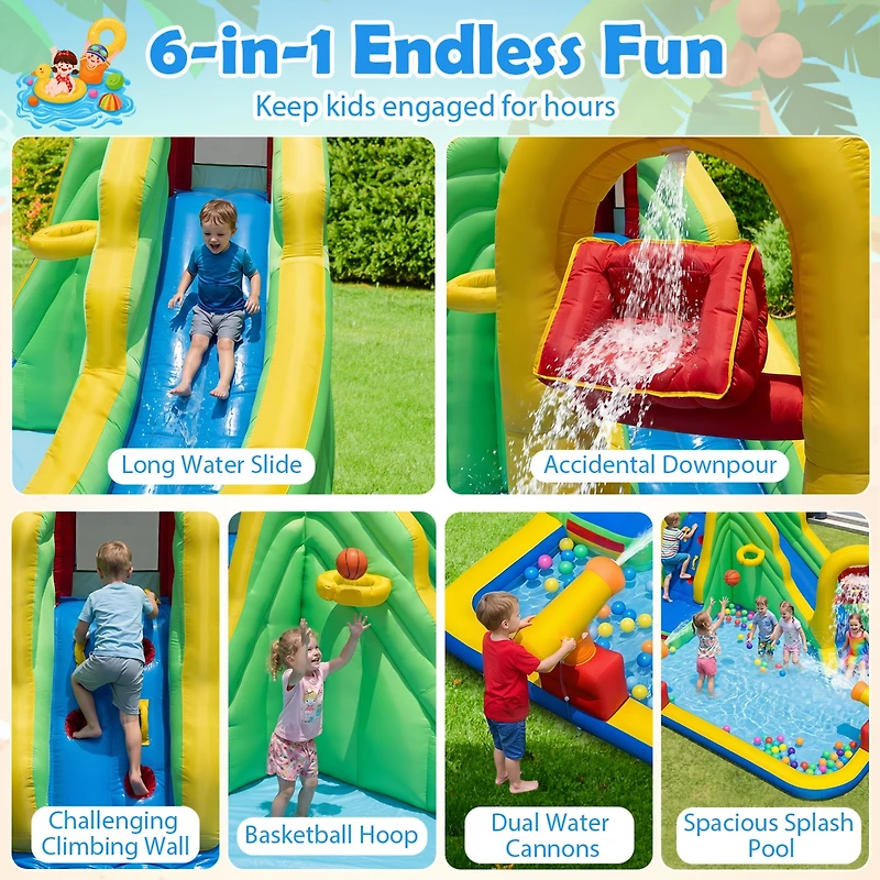 Gymax Outdoor Inflatable Splash Water Bounce House Jump Slide with 550W Blower Kids