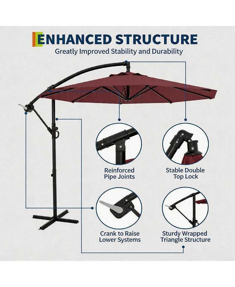 homfan Cantilever Patio Umbrella with Cross Base Large Offset Parasol ,Adjustable Tilt Easy Crank Uv and Fade-Resistant Canopy for Outdoor Spaces