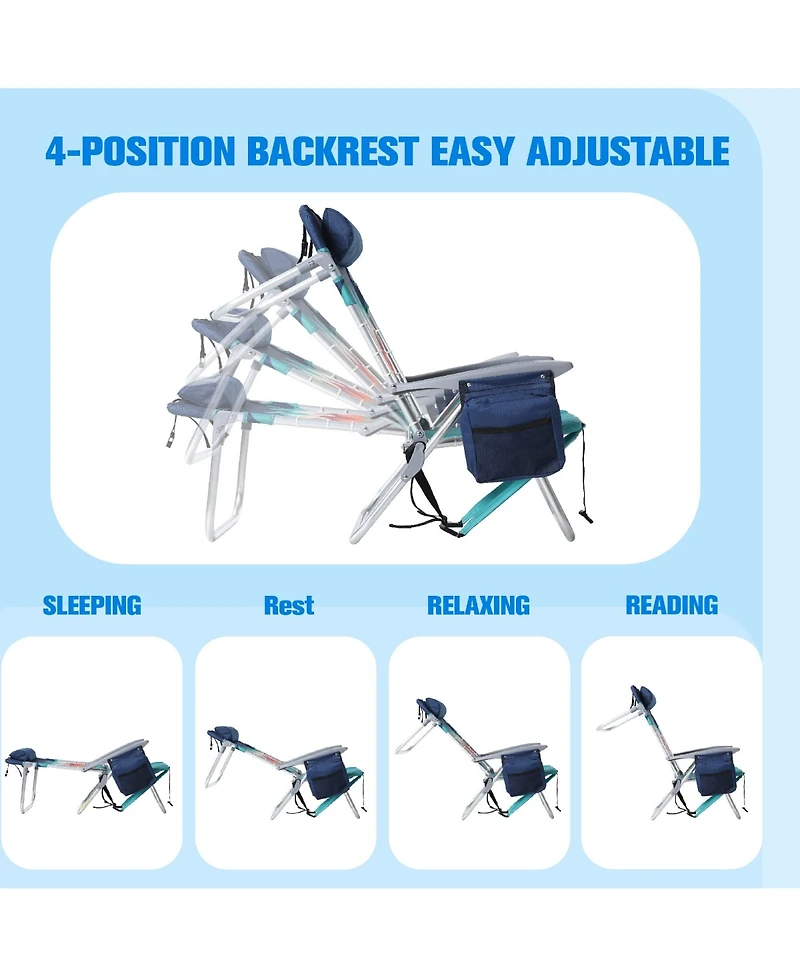 Aofar 2 Pack Beach Chairs Folding Reclining Cooler Bag Armrest Camping outdoor