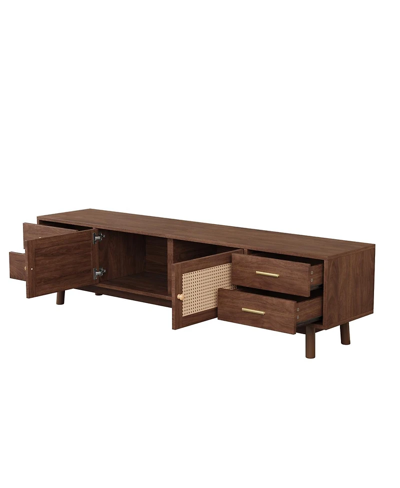 Streamdale Furniture 70" Modern Rattan Tv Stand with 4 Drawers and Storage for TVs up to 80