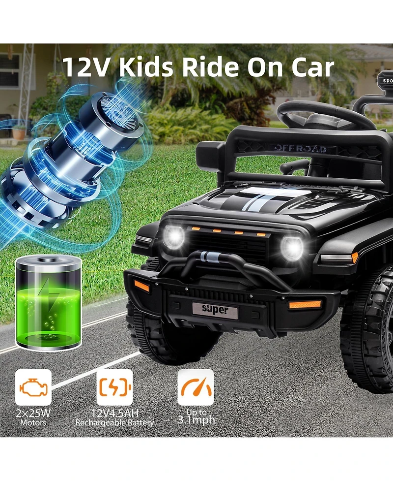 homfan 12V Ride On Truck with Remote Control and Led Headlights, Ages 3-5