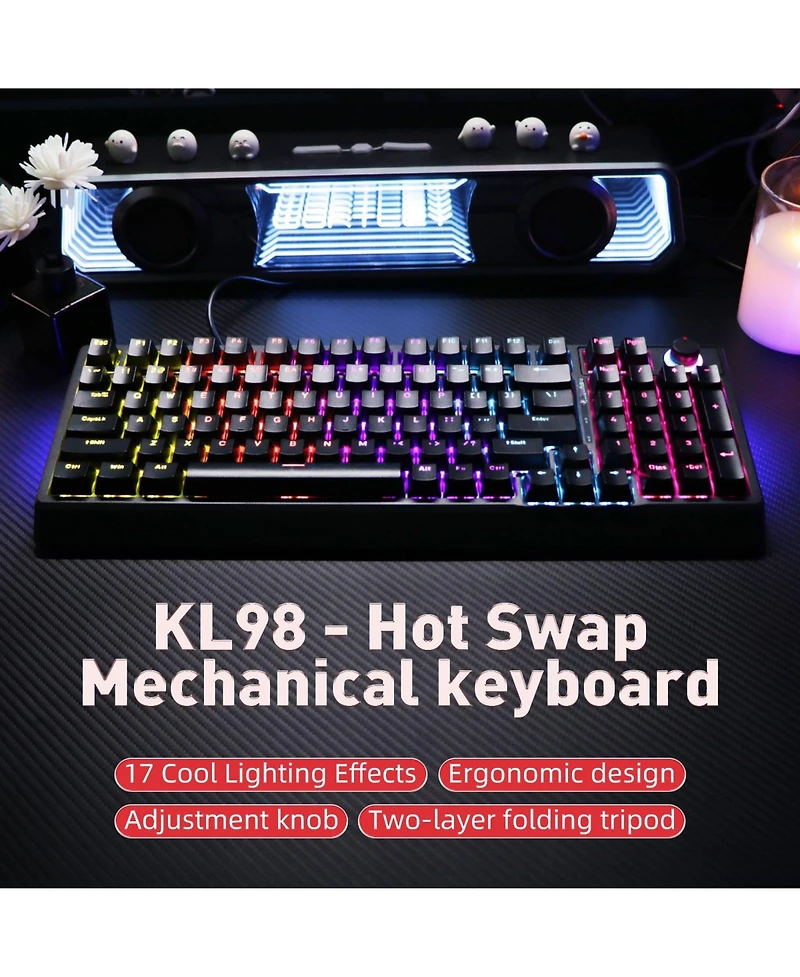 Lisen KL98 Wired 98-Key Compact Hot-Swappable Mechanical Gaming Keyboard