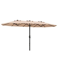 homfan Large 13 Feet Double-Sided Umbrella, Outdoor Sun Shade, Waterproof Windproof, Easy Crank, for Backyard, Poolside, Lawn (Base Not Included)