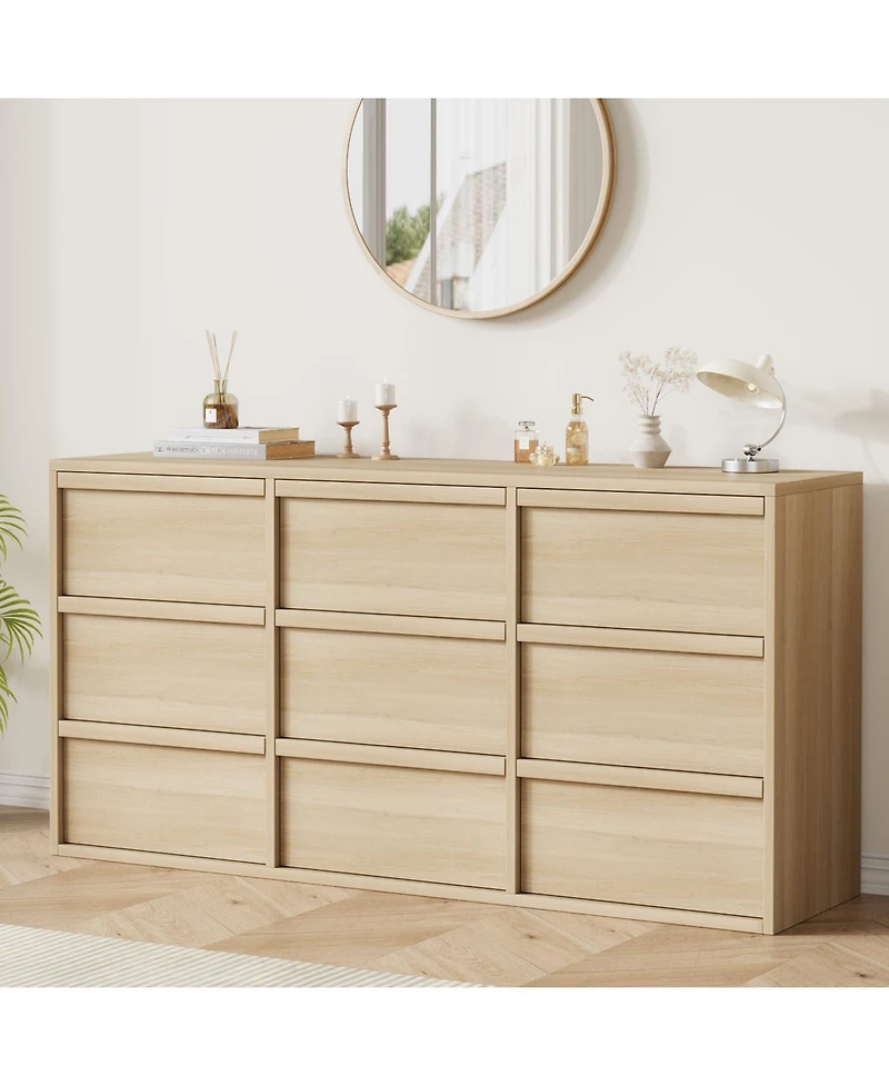 homfan Large 9 Drawer Dresser for Bedroom, Modern Wooden Chest, Spacious Organizer for Living Room, Nursery, Entryway, Hallway, Closet