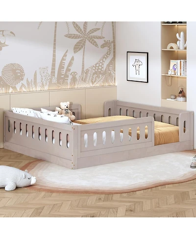 Streamdale Furniture Wood Platform Bed with Guardrail