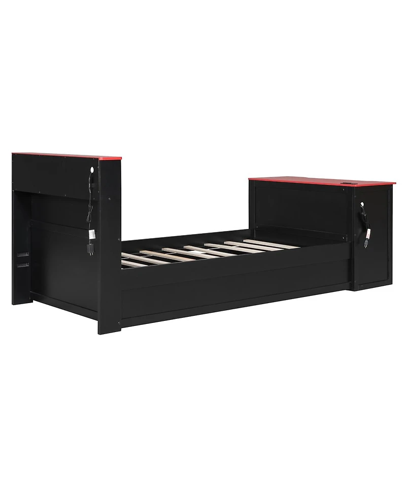 Streamdale Furniture Wood Daybed with Trundle, Desk, Led light and Usb