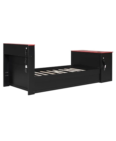 Streamdale Furniture Wood Daybed with Trundle, Desk, Led light and Usb