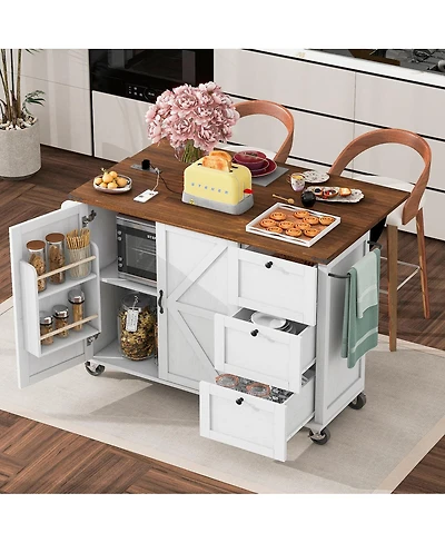 Streamdale Furniture 54.5'' Farmhouse Kitchen Island with Power Outlet Drop Leaf and Storage