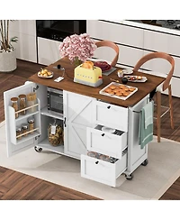 Streamdale Furniture 54.5'' Farmhouse Kitchen Island with Power Outlet Drop Leaf and Storage