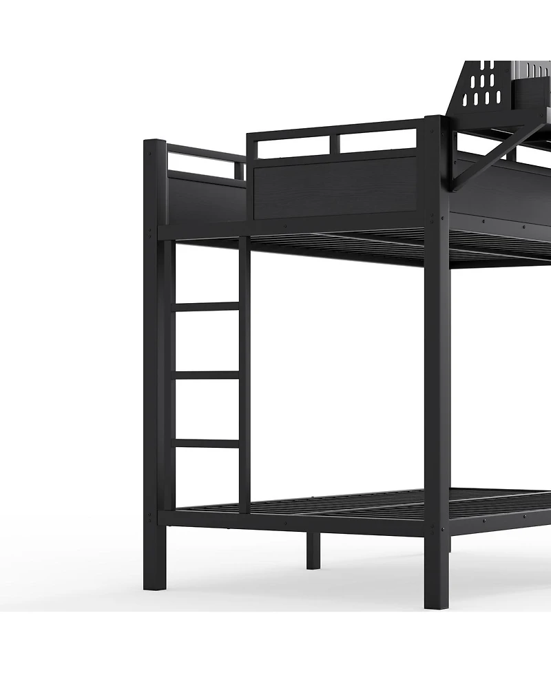 Streamdale FurnitureTwin Xl/Twin Xl Metal Bunk Bed with Storage Usb and Led Lights