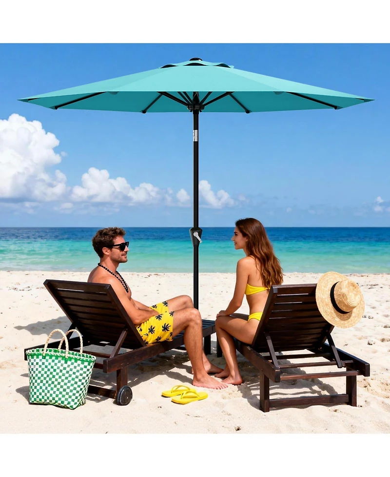 homfan 9Feet Outdoor Patio Umbrella With Protection, Crank And Push Button Tilt, 8 Sturdy Ribs, Sunshade For Garden Backyard Deck