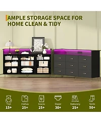 homfan Modern 9-Drawer Dresser with Rgb Led Lights, Wooden Storage Cabinet 3 Outlets and 2 Usb Ports, Spacious Chest for Bedroom