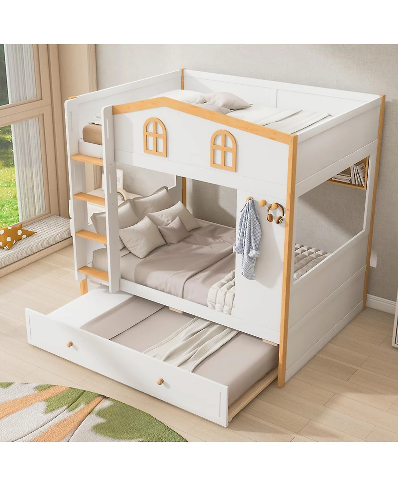 Streamdale Furniture Full over Full House Bunk Bed with Storage Shelves and Trundle