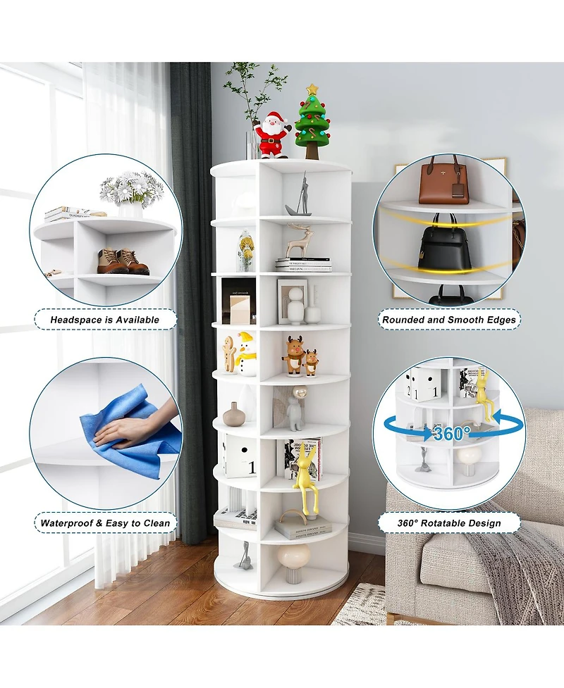 Streamdale Furniture 8-Tier Rotating Shoe Rack Tower 360 Spinning Organizer (Holds 32 Pairs)