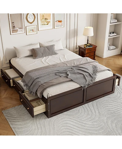 Streamdale Furniture Wood Queen Size Platform Bed Frame with 6 Drawers, Espresso