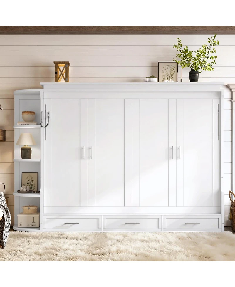 Streamdale Furniture Queen Murphy Bed with Shelf, Cabinets, Drawer
