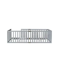 Streamdale Furniture Twin Size Floor Bed with High Fence Railings Rubber Wood