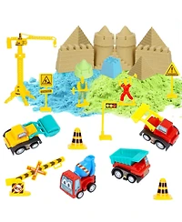 homfan 43Pieces Construction Sand Toy Set for Kids - 3lbs Play Sand, 6 Mini Trucks, Castle Molds, Tools, Collapsible Sandbox and Storage Bin