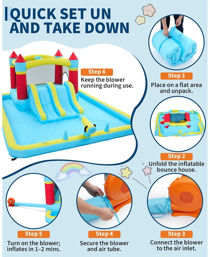 homfan 7 in 1 Inflatable Bounce House, Jump Castle with Double Water Slide and 350w Blower for Kids Ages 3 to 12