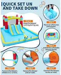 homfan 7 in 1 Inflatable Bounce House, Jump Castle with Double Water Slide and 350w Blower for Kids Ages 3 to 12