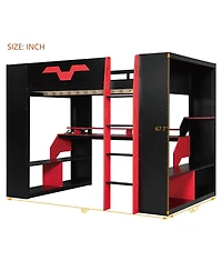 Streamdale Furniture Wood Loft Bed with Power, Usb-c, Cable Mgmt, Rgb