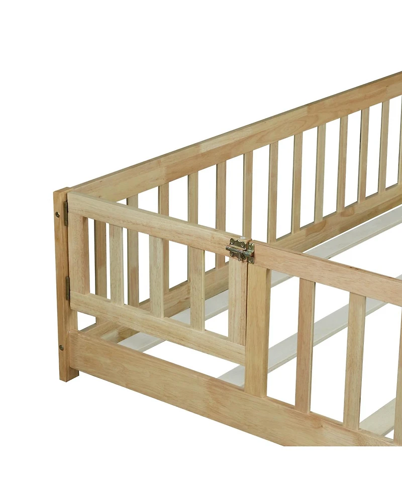 Streamdale Furniture Floor Bed with Fence, Door, Rubber Wood