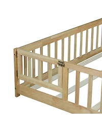 Streamdale Furniture Floor Bed with Fence, Door, Rubber Wood