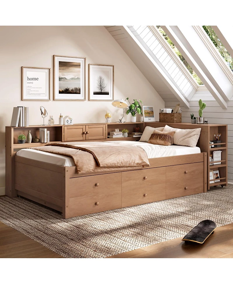Streamdale Furniture Daybed with Trundle, Storage, Shelves and Desk