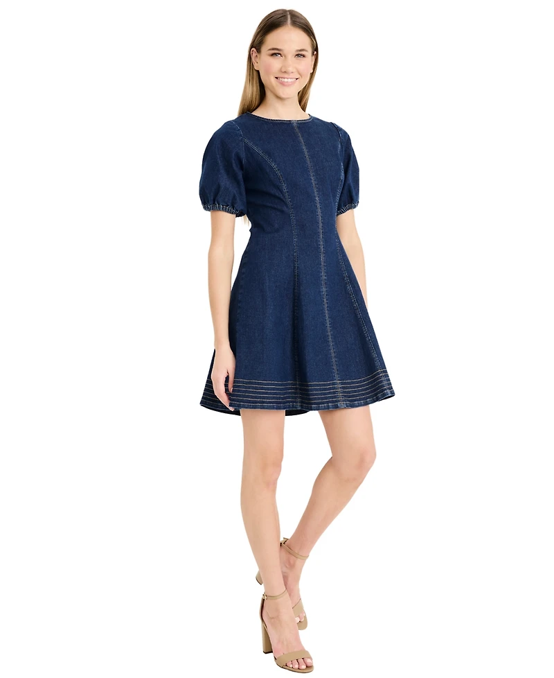 Maggy London Women's Denim Puff-sleeve Dress