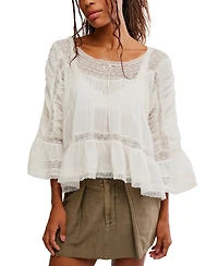 Free People Women's Lace-Trim Bell-Sleeve Scoop Neck Blouse