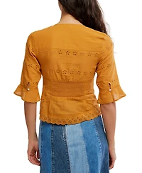 Free People Women's Eyelet Lace Embroidered Button-Front Blouse