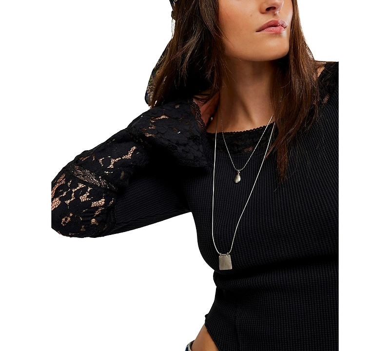 Free People Women's Seamless Smocked Boat Neck Long-Sleeve Top