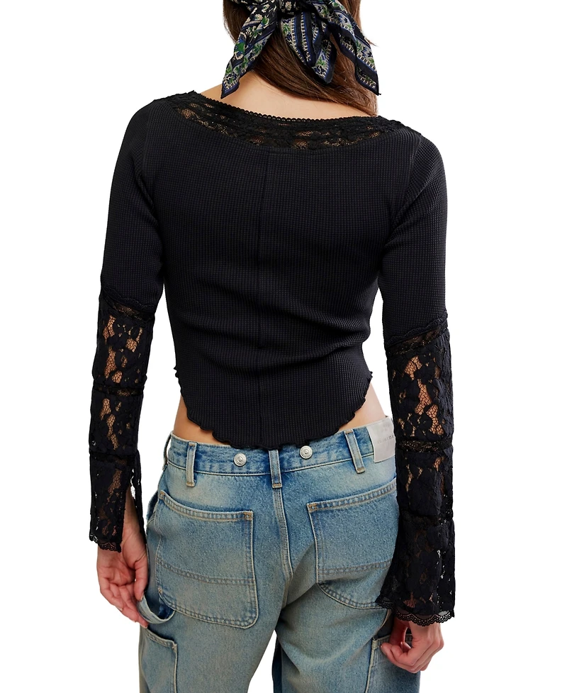 Free People Women's Seamless Smocked Boat Neck Long-Sleeve Top