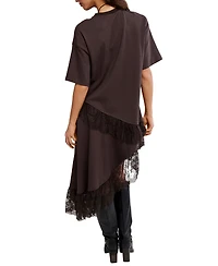 Free People Women's Lace-Trim Contrast Short-Sleeve Top