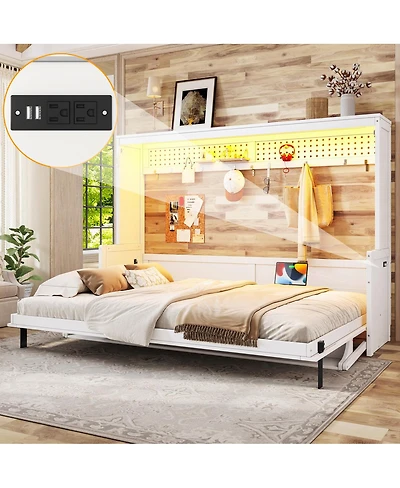 Streamdale Furniture Murphy Bed with a desk, Usb Charging Station, Led Lights
