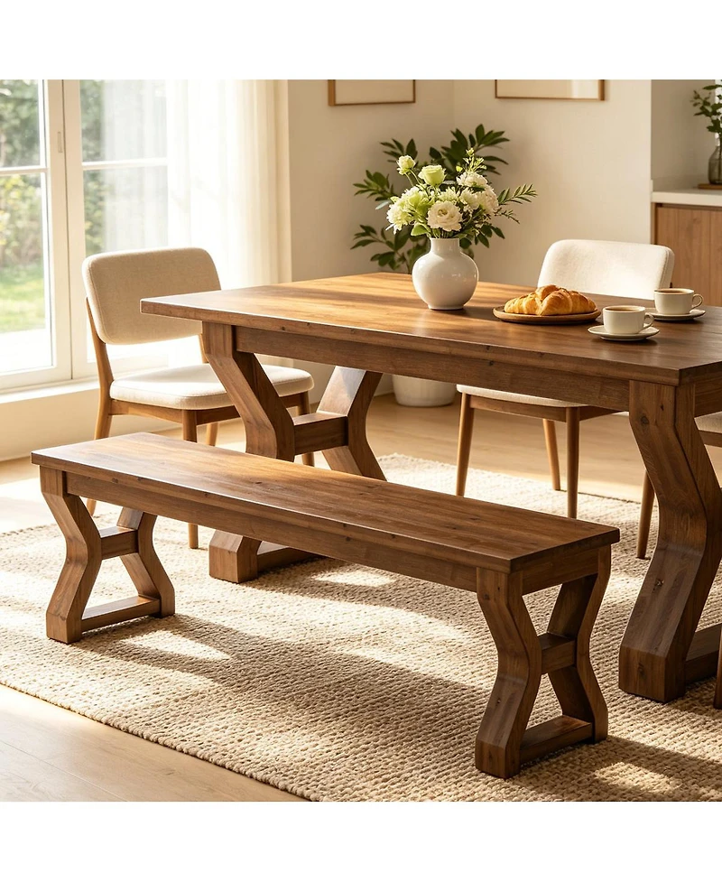 Tribesigns 55" Solid Wood Dining Bench for 2-3 People, Farmhouse Rustic Kitchen Bench, Wooden Bench for Kitchen, Dining Room, Living Room