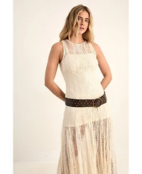 Nasty Gal Women's High Neck Lace Godet Hem Maxi Dress