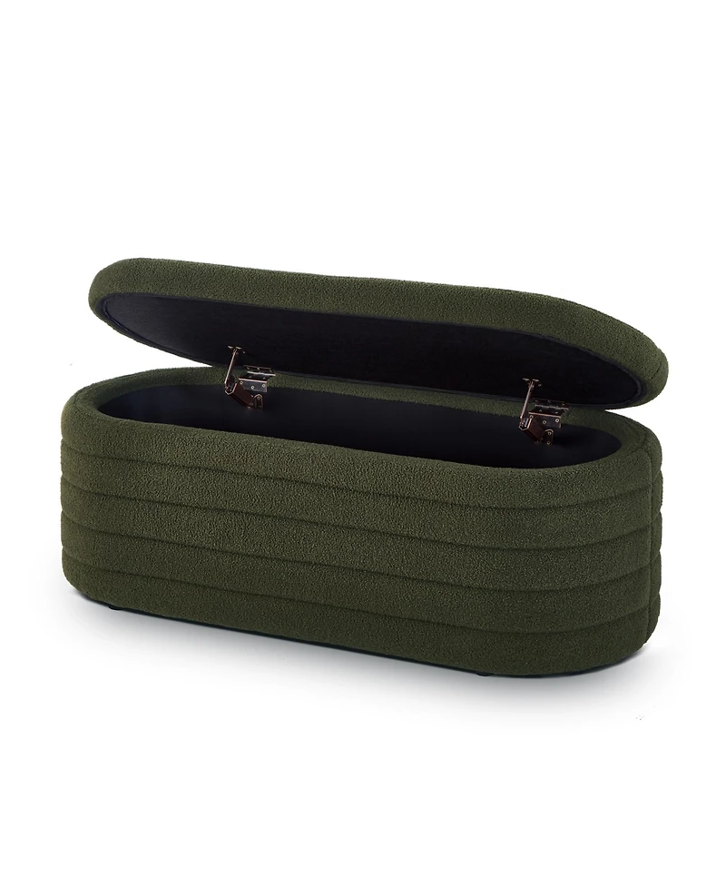 sumyeg Modern Oval Storage Ottoman Bench with Upholstered Boucle Fabric and Safety Hinge