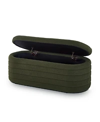 sumyeg Modern Oval Storage Ottoman Bench with Upholstered Boucle Fabric and Safety Hinge