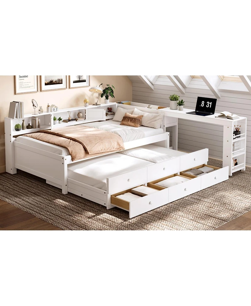 Streamdale Furniture Twin Daybed With Trundle, Storage, Shelves and Desk