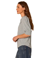 Democracy Women's Smocked Pintuck Knit Mandarin Collar Top