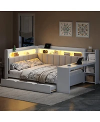 Streamdale Furniture Daybed with Storage, Trundle, Charging, Led, Desk