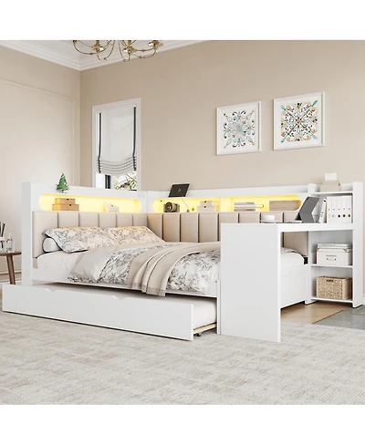 Streamdale Furniture Daybed with Storage, Trundle, Charging, Led, Desk