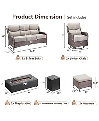 Pocassy Patio Furniture Set, Outdoor Sets with Fire Pit Table and Ottoman, All Weather Conversation Set for Porch, Yard